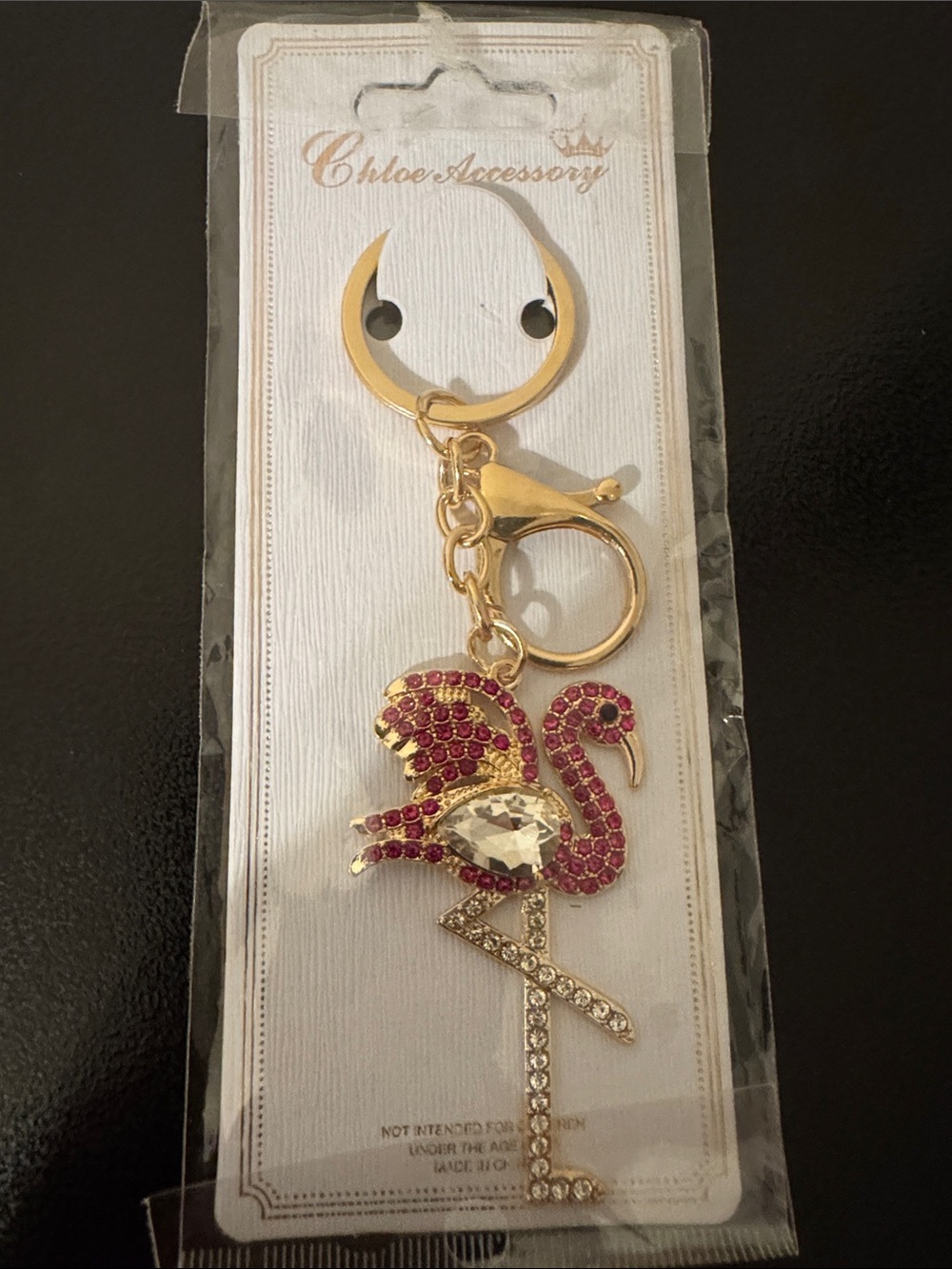Gold & Pink Flamingo Keychain